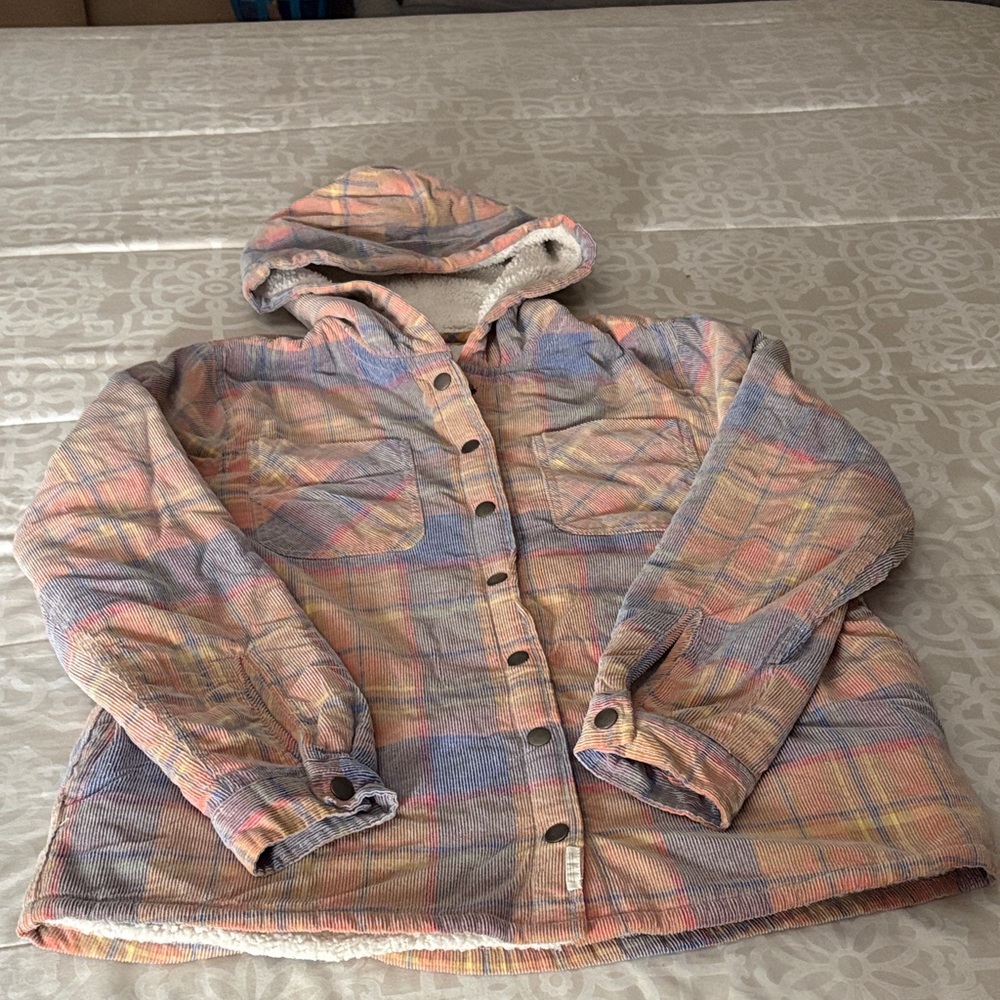 Kids Hooded Corduroy Jacket in Pastel Plaid